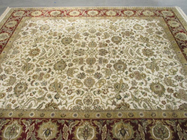 Burgundy/Ivory Floral Design Wool Area Rug - 5