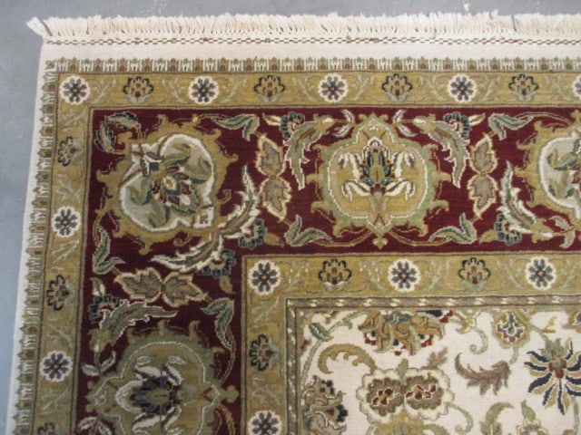 Burgundy/Ivory Floral Design Wool Area Rug - 6