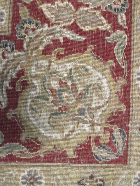 Burgundy/Ivory Floral Design Wool Area Rug - 9