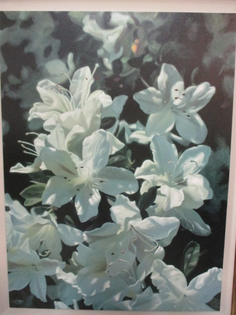 Gerry Signed Limited Edition White Azalea Blossom Painting Print - 2
