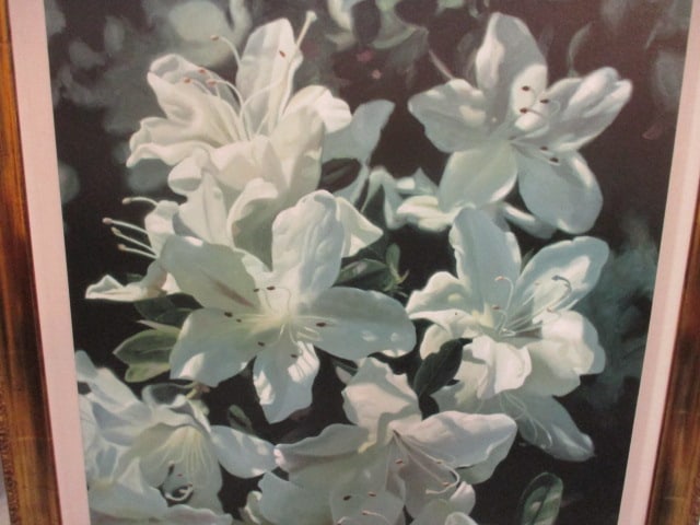 Gerry Signed Limited Edition White Azalea Blossom Painting Print - 4