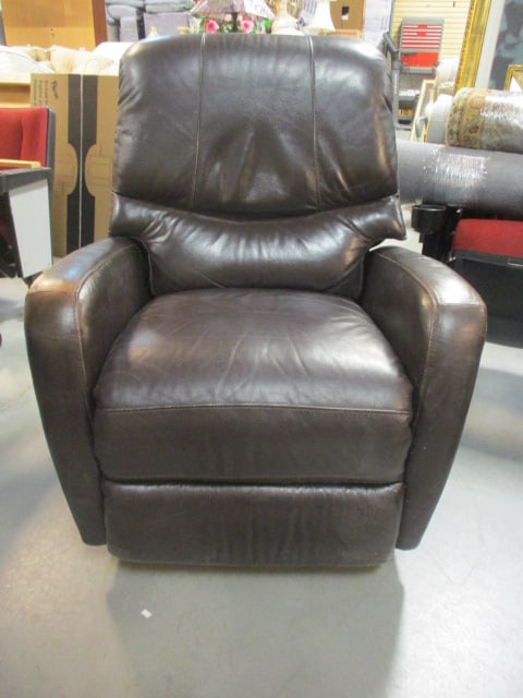 Superb Creation Mocha Tone Leather Swiveling Rocking Recliner: 31 1/2"w, some color wear on arms, Local Pickup Only