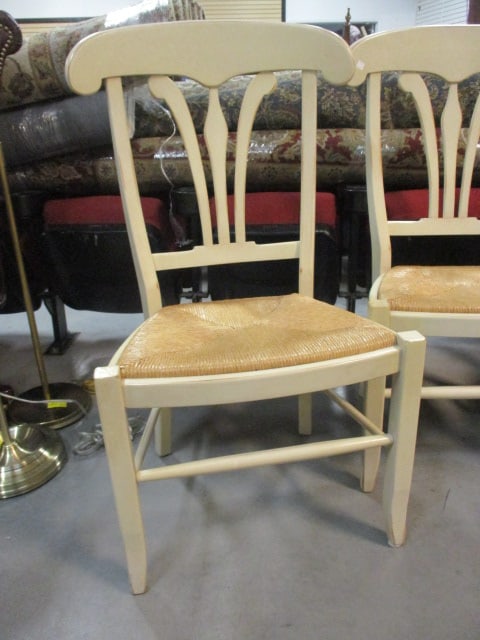 Four French Country Farmhouse Style Side Chairs with Rush Seats - 2