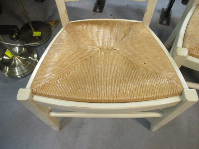 Four French Country Farmhouse Style Side Chairs with Rush Seats - 4