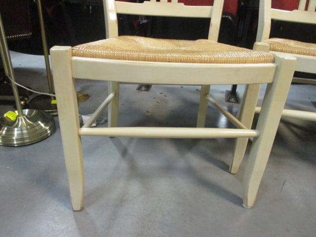 Four French Country Farmhouse Style Side Chairs with Rush Seats - 5
