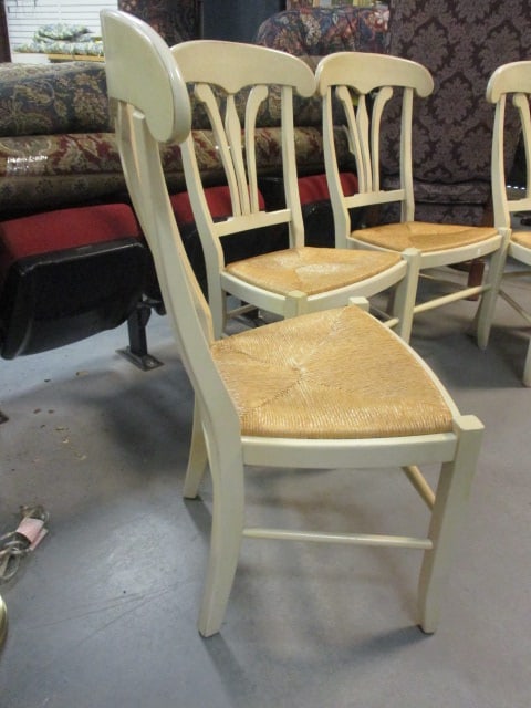 Four French Country Farmhouse Style Side Chairs with Rush Seats - 6