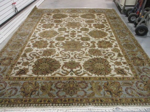 Sage Green Border/Ivory Floral Design Wool Area Rug: 109" x 143"(not including fringe), Local Pickup Only