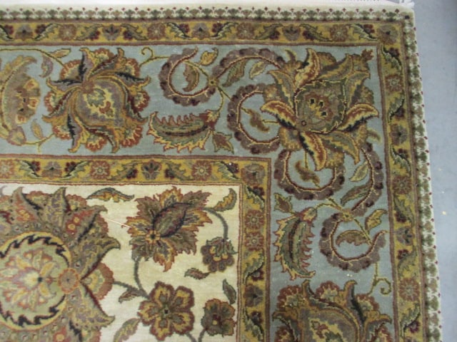 Sage Green Border/Ivory Floral Design Wool Area Rug - 6