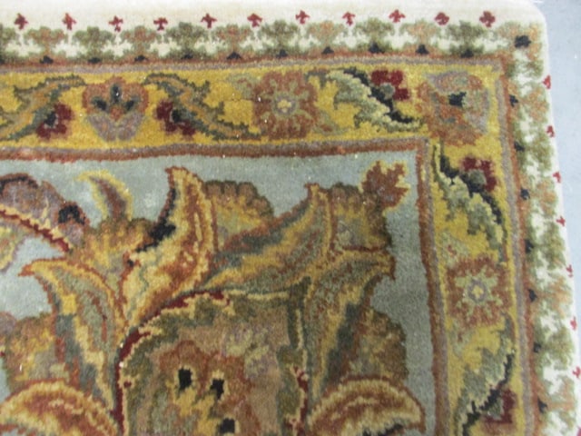Sage Green Border/Ivory Floral Design Wool Area Rug - 7