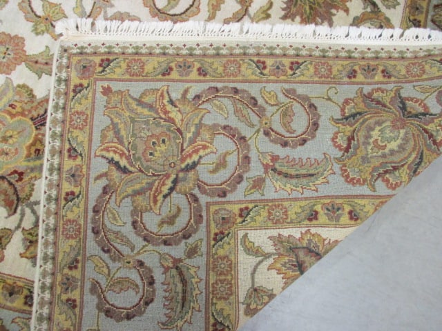 Sage Green Border/Ivory Floral Design Wool Area Rug - 8