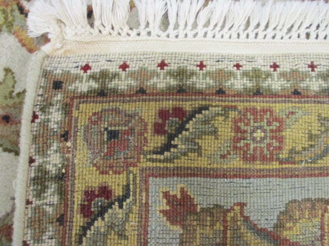 Sage Green Border/Ivory Floral Design Wool Area Rug - 9