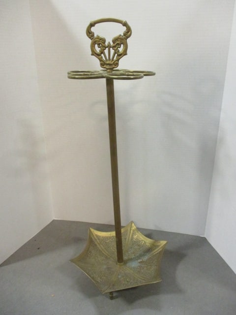 Brass Umbrella Shape Umbrella Stand with Twin Dragon Handle (1 of 9)
