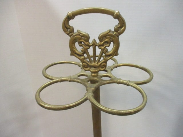Brass Umbrella Shape Umbrella Stand with Twin Dragon Handle - 2