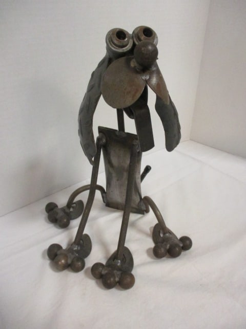 Artisan Welded Iron Hound Dog Statue: 13"h