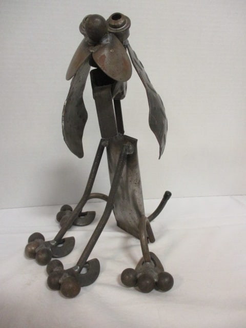 Artisan Welded Iron Hound Dog Statue - 2
