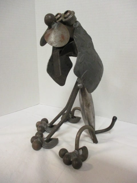 Artisan Welded Iron Hound Dog Statue - 3