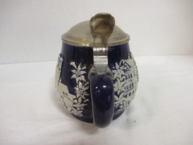 Slovenia Cobalt Glazed Stoneware Tankard with Pewter Lid - 4