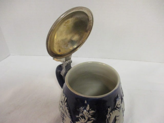 Slovenia Cobalt Glazed Stoneware Tankard with Pewter Lid - 5
