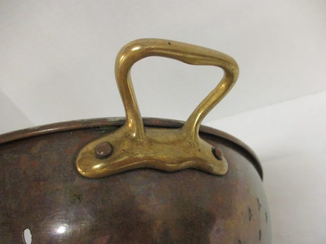 Vintage Copper Colander with Brass Handles - 4