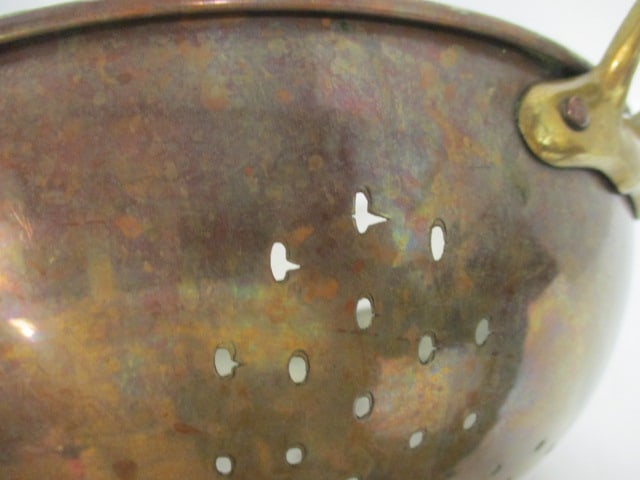 Vintage Copper Colander with Brass Handles - 5