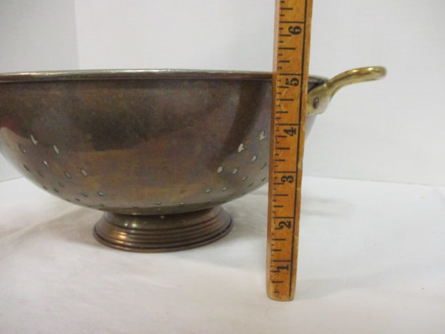 Vintage Copper Colander with Brass Handles - 6