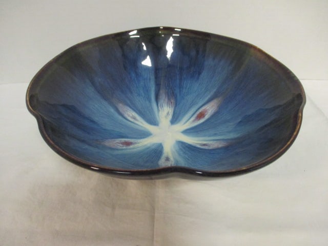 Signed Studio Pottery Blue Drip Glaze Centerpiece Bowl (1 of 7)