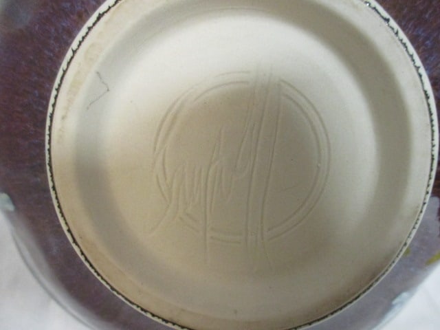 Signed Studio Pottery Blue Drip Glaze Centerpiece Bowl - 5