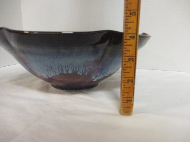 Signed Studio Pottery Blue Drip Glaze Centerpiece Bowl - 6