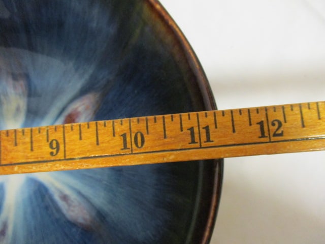 Signed Studio Pottery Blue Drip Glaze Centerpiece Bowl - 7