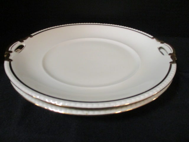 Two Mitterteich Bavaria China Tab Handle Trays: 10 3/4" handle to handle
