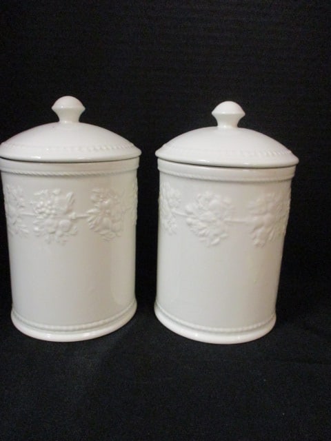 Pair of Wedgwood Home "Festivity" Earthenware Canisters: 8"h