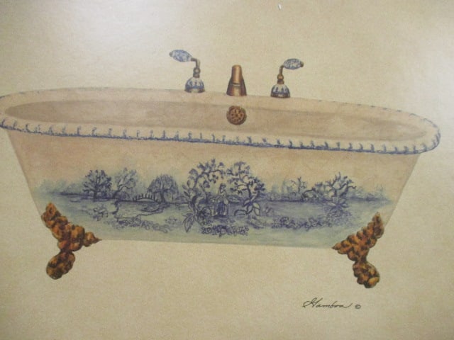 "Le Bain" Sculpted Wall Plaque and Framed Gamboa Vintage Claw Foot Tub Print on Board - 5