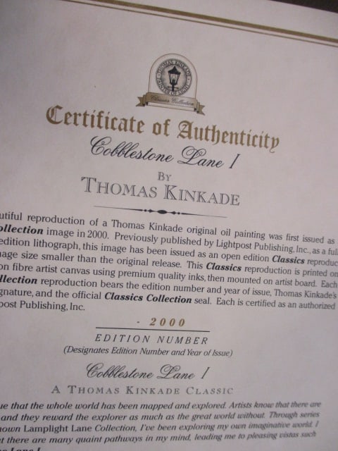 Thomas Kinkade "Cobblestone Lane I" Limited Edition Classics Collection Reproduction on Board - 8