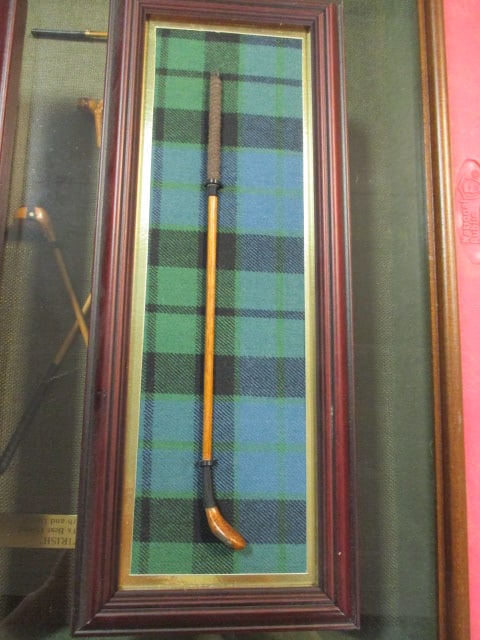 Shadow Box Framed Replica Vintage Golf Clubs and Two Plaques - 2