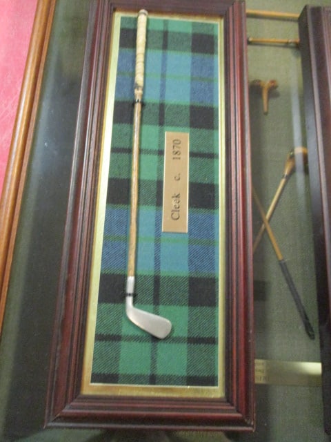 Shadow Box Framed Replica Vintage Golf Clubs and Two Plaques - 3