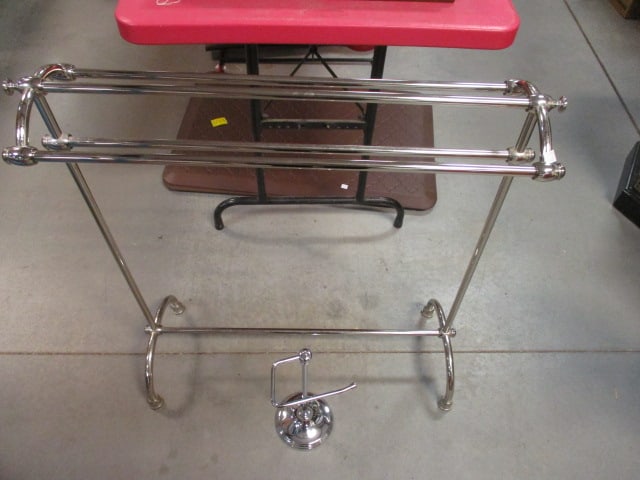 Chrome Towel/Blanket Rack and Face Towel Stand: Towel rack 32" x 8 1/2" x 34", Towel stand 16"h, Local Pickup Only