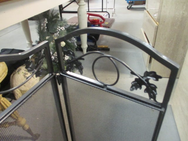 Gunmetal Finish Folding Metal Fireplace Screen - 2