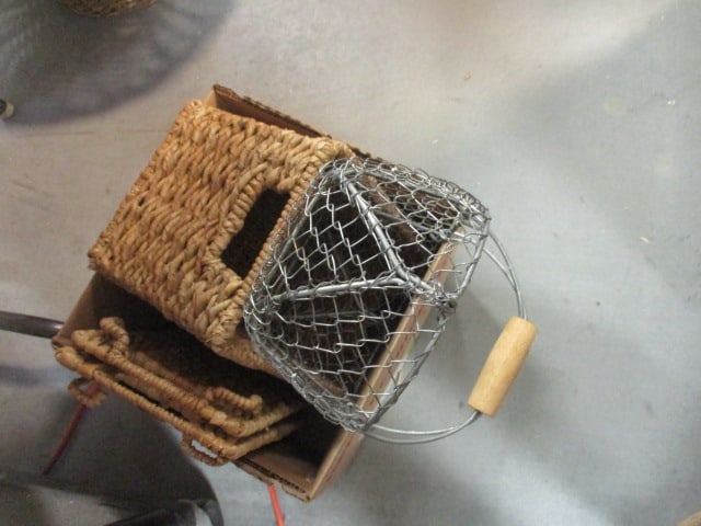 Lidded Woven Storage Basket and Chicken Wire Style Egg Basket: Local Pickup Only