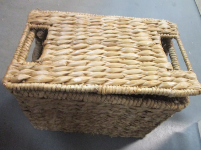 Lidded Woven Storage Basket and Chicken Wire Style Egg Basket - 2