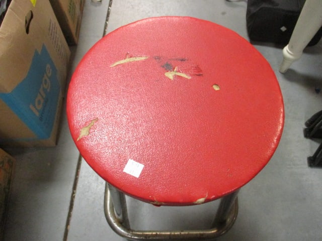 Midcentury Red Vinyl Seat Stool - 2