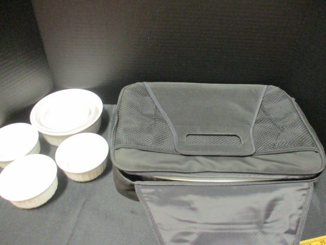 Five Corningware French White Stoneware Dishes and Portables Set: .