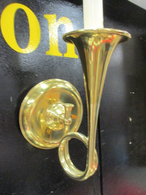 Pair of Brass Fox Hunting Horn Shaped Candlestick Wall Sconces - 2