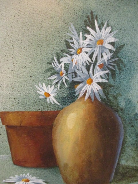 Framed C.Q. Blaylock Daises in Vase Print on Board - 2