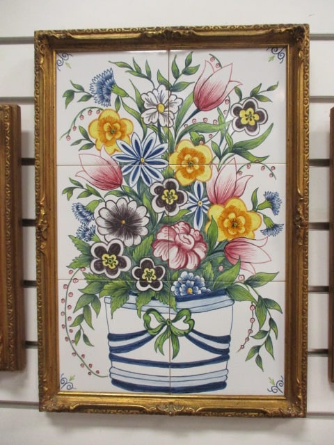 Framed 3 Piece Dutch Delft Inspired Tile Artwork - 3