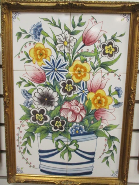 Framed 3 Piece Dutch Delft Inspired Tile Artwork - 6