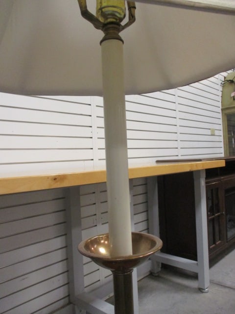 Candlestick Brass and Wood Table Floor Lamp - 2