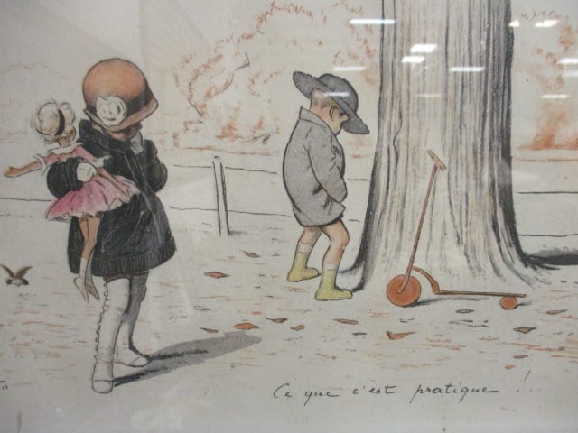 Framed and Matted Georges Redon "Ce que c'est practique!" Lithograph Print - 2