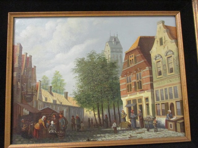 Framed Lively Dutch Street Scene in Style of Koekkock Reproduction Canvas Artwork - 2