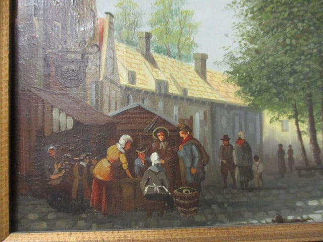 Framed Lively Dutch Street Scene in Style of Koekkock Reproduction Canvas Artwork - 4