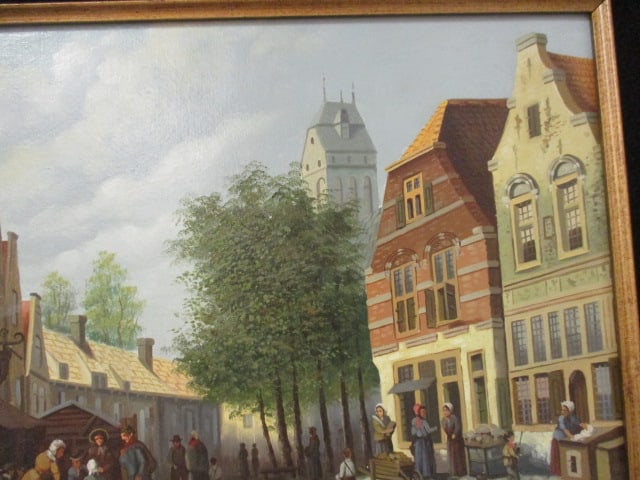 Framed Lively Dutch Street Scene in Style of Koekkock Reproduction Canvas Artwork - 5